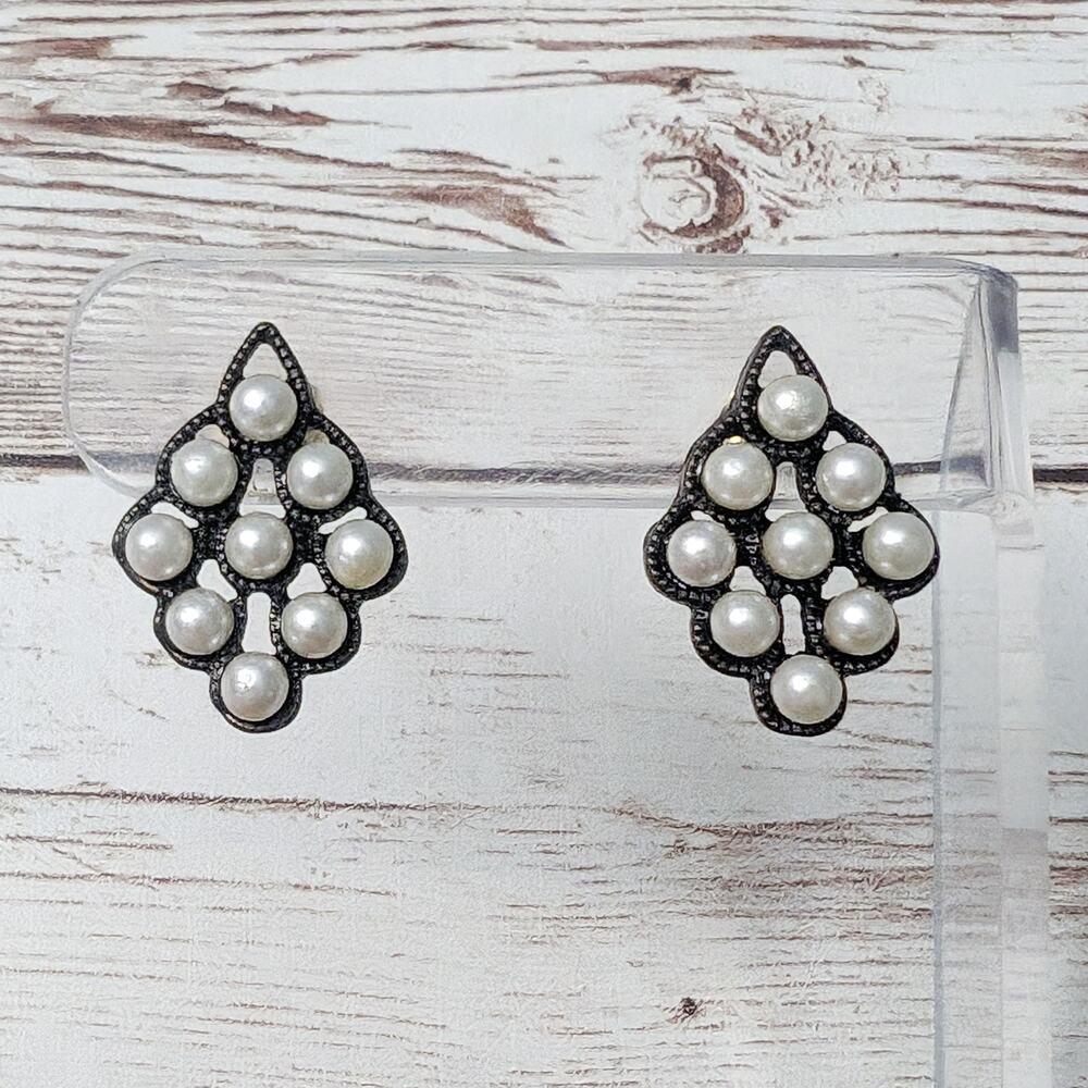 Vintage Earrings For Pierced Ears Unusual Design Faux Pearl